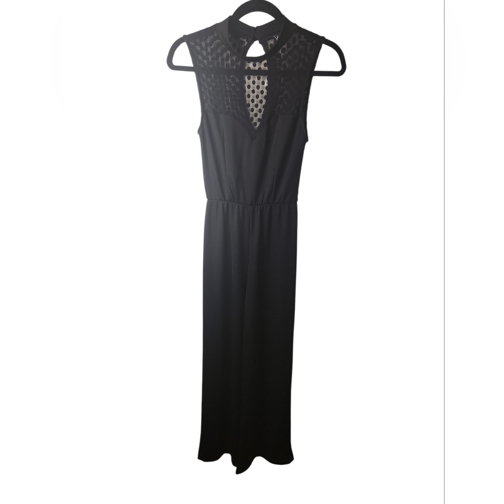 Windsor Women's Dark Romantic Elegance Black Lace Wide-Leg Jumpsuit Size S